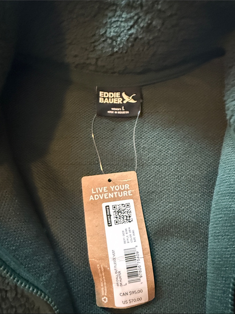 Eddie Bauer Cozy Sherpa Vest in Olive Green - Picture 3 of 3